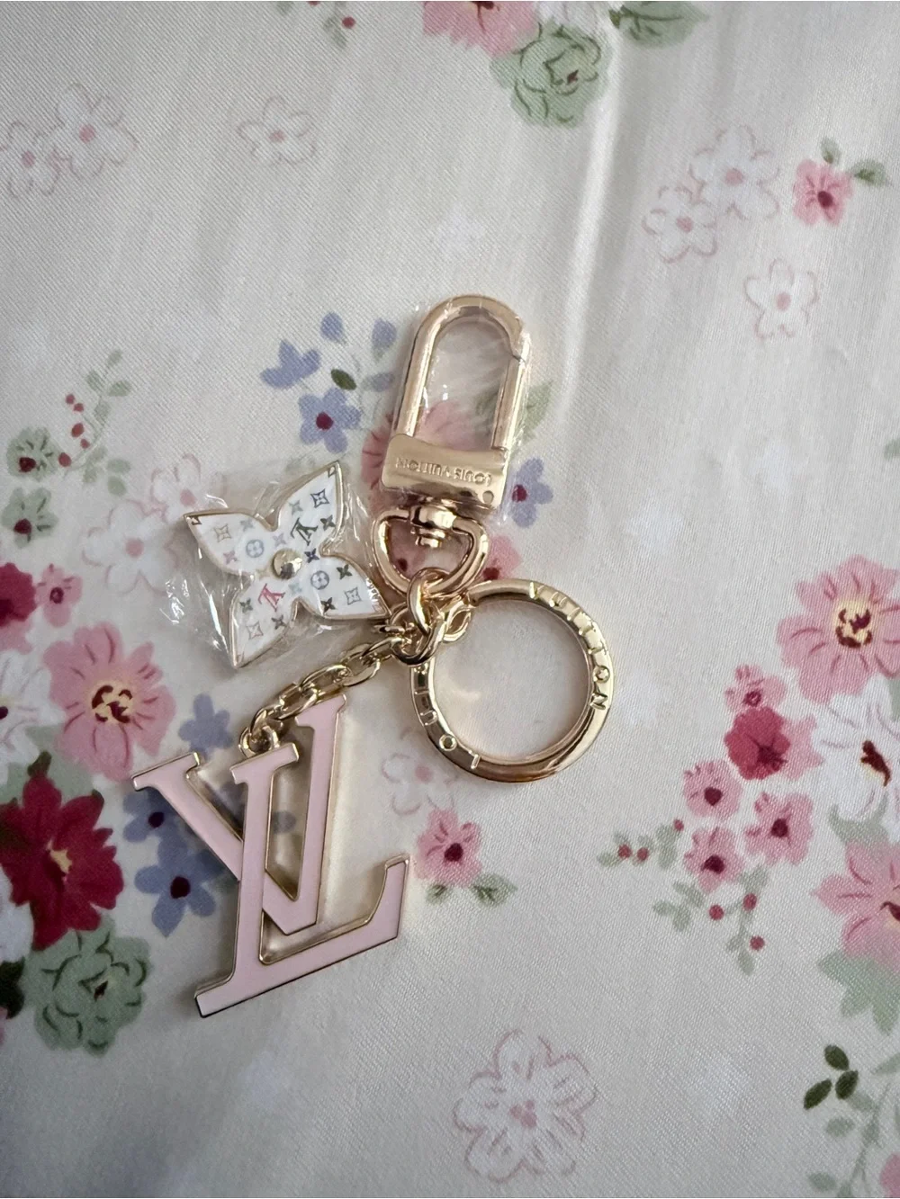 Pink and Gold Flower Keychain Charm